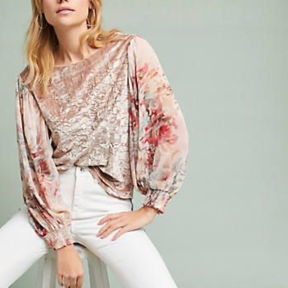 Pink Crushed Velvet Anthropologie Top